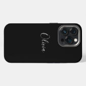 Moderne scriptnaam monogram elegant effen zwart iPhone hoesje (Achterkant horizontaal)