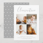 Moderne scriptnaam multi foto polka dot geboorte aankondiging (Voorkant / Achterkant)