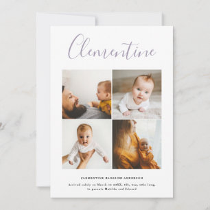 Moderne scriptnaam multi foto polka dot geboorte aankondiging