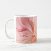 Moderne scriptnaam Peach Floral Waterverf Koffiemok (Links)