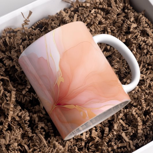 Moderne scriptnaam Peach Floral Waterverf Koffiemok