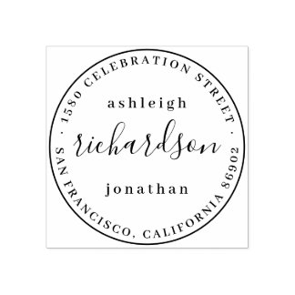 Moderne scriptnaam Ronde Bruiloft Retouradres Rubberstempel