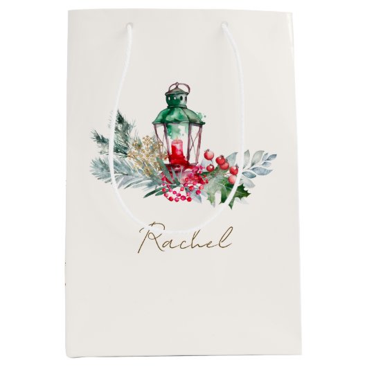 Moderne scriptnaam Waterverf Vrolijk kerstfeest Medium Cadeauzakje (Voorkant)