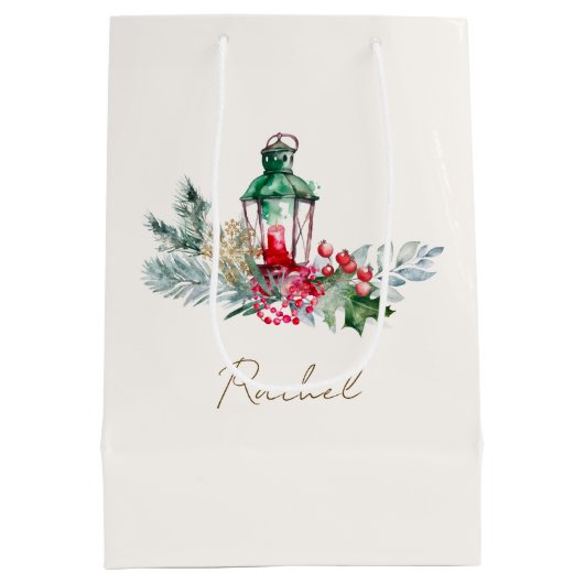 Moderne scriptnaam Waterverf Vrolijk kerstfeest Medium Cadeauzakje (Achterkant)