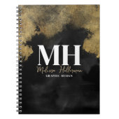 Moderne scriptnaam Zwarte Goud Monogram Notitieboek (Voorkant)