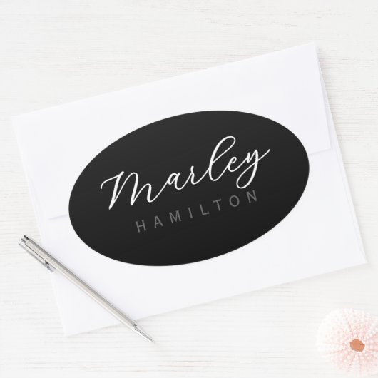 Moderne scriptnaammonogram ovale sticker (Envelop)