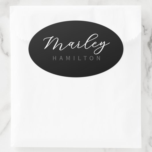 Moderne scriptnaammonogram ovale sticker (Tas)