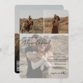 Moderne scriptnamen 4 foto's qr code bruiloft kaart (Voorkant / Achterkant)