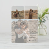 Moderne scriptnamen 4 foto's qr code bruiloft kaart (Staand voorkant)