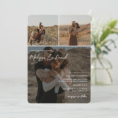 Moderne scriptnamen 4 foto's qr code bruiloft kaart (Staand voorkant)