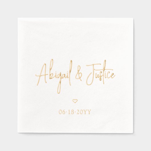 Moderne scriptnamen en eenvoudige minimale hartwed folie servetten (Voorkant)