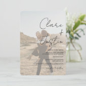 Moderne scriptnamen foto's Qr code bruiloft Kaart (Staand voorkant)