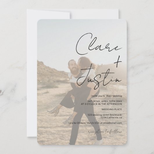 Moderne scriptnamen foto's Qr code bruiloft Kaart (Voorkant)