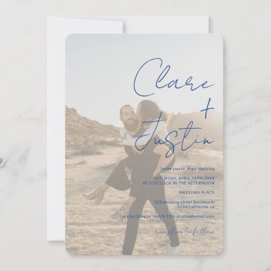 Moderne scriptnamen foto's Qr code bruiloft Kaart (Voorkant)