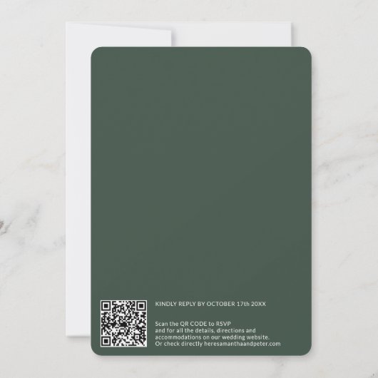 Moderne scriptnamen groene qr code bruiloft kaart (Achterkant)