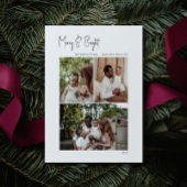 Moderne scriptsmederij en heldere verticale 3-foto feestdagenkaart