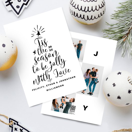 Moderne scripttekenkerstfoto met Typografie Feestdagenkaart