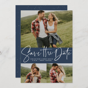 Moderne scripttrendy drie fotojager save the date