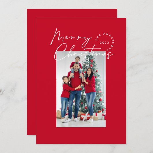 Moderne scripttypografie 1 foto Kerstfeestdag Feestdagenkaart (Voorkant / Achterkant)