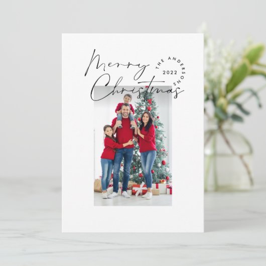 Moderne scripttypografie 1 foto Kerstfeestdag Feestdagenkaart (Staand voorkant)