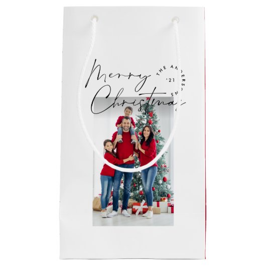 Moderne scripttypografie 1 foto Kerstfeestdag Klein Cadeauzakje (Voorkant)