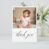 Moderne scripttypografie 1e verjaardagsfoto bedankkaart (Staand voorkant)
