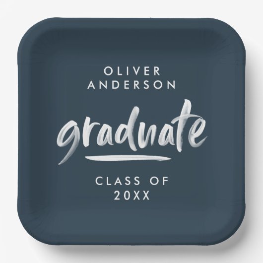 Moderne scripttypografie blauw afstuderen papieren bordje (Voorkant)