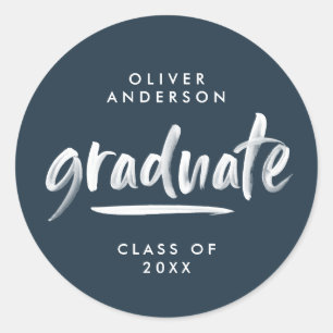 Moderne scripttypografie blauw afstuderen ronde sticker