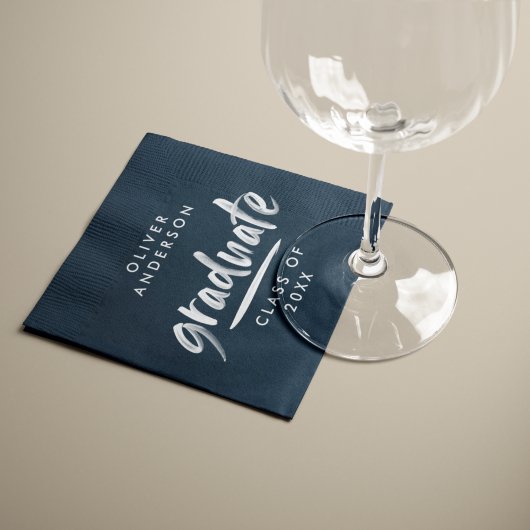 Moderne scripttypografie blauwe graduatie-partij servet
