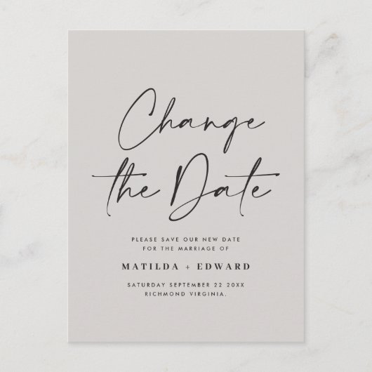 Moderne scripttypografie bruiloft wijzig de datum aankondigingskaart (Voorkant)