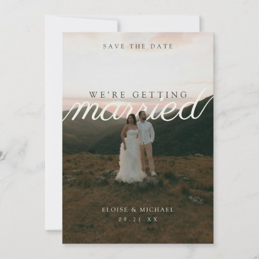 Moderne scripttypografie foto save the date (Voorkant)