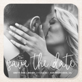 Moderne scripttypografie Foto Save the Date Kartonnen Onderzetters