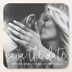 Moderne scripttypografie Foto Save the Date Kartonnen Onderzetters
