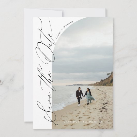 Moderne scripttypografie | QR Code Half Arch Foto Save The Date (Voorkant)