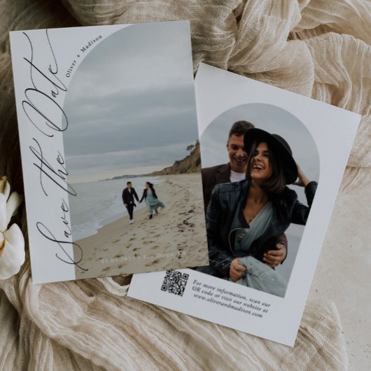 Moderne scripttypografie | QR Code Half Arch Foto Save The Date