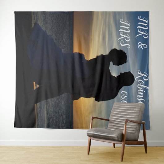 Moderne Scriptuur Mr & Mrs Trouw Achtergrond banne Wandkleed (In Situ (horizontaal))