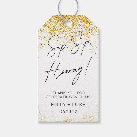 Moderne Scriptuur Sip Sip Hooray Trouwfeest Wijn F Cadeaulabel (Voorkant)