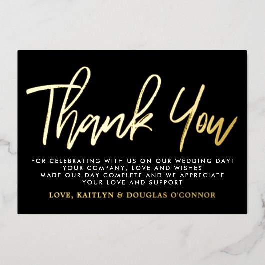 Moderne scriptweddenschap Echt bedankt Folie Uitnodiging (Voorkant)