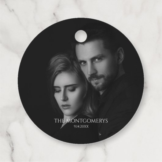 Moderne Scripty zwart-wit foto Bedankjes Labels (Achterkant)