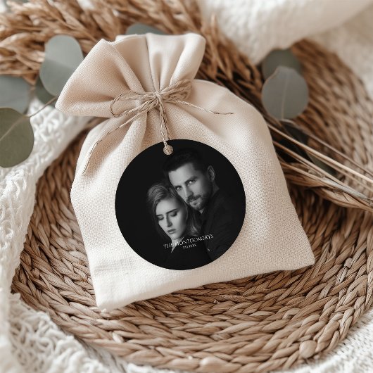 Moderne Scripty zwart-wit foto Bedankjes Labels