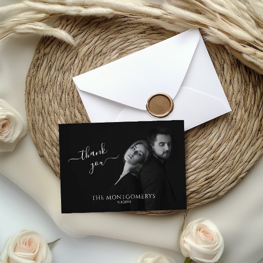 Moderne Scripty zwart-wit foto Bedankkaart