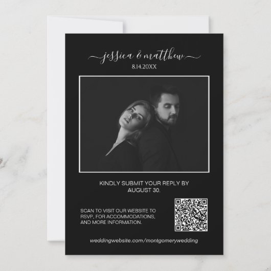 Moderne Scripty Zwart-wit foto QR-code Kaart (Achterkant)