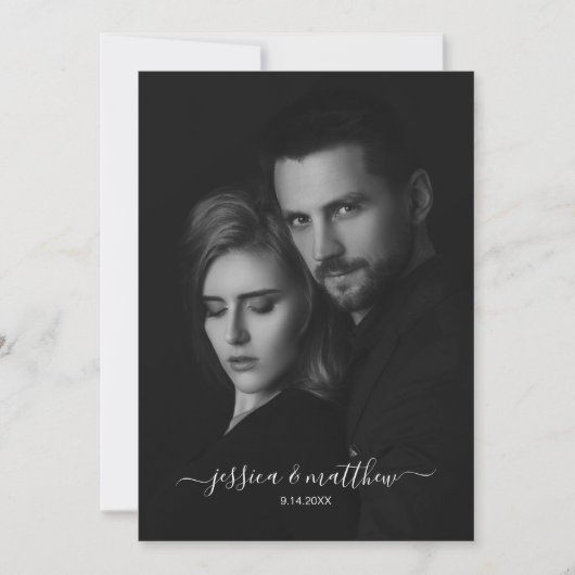 Moderne Scripty Zwart-wit foto QR-code Kaart (Voorkant)