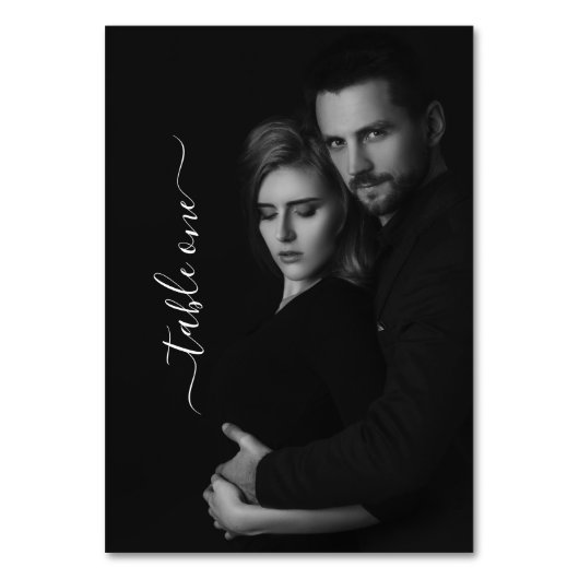 Moderne Scripty Zwart-wit foto QR-code Kaart (Achterkant)