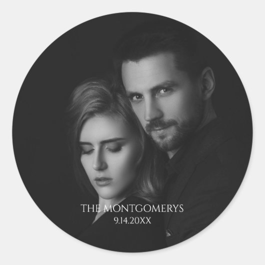 Moderne Scripty zwart-wit foto Ronde Sticker (Voorkant)