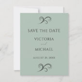 Moderne Scrolls minimalistische groene bruiloft Save The Date (Voorkant)