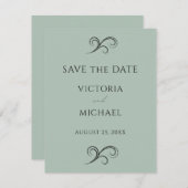 Moderne Scrolls minimalistische groene bruiloft Save The Date (Voorkant / Achterkant)