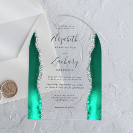 Moderne Seafoam Green Silver Agate Wedding Arch Acryl Uitnodigingen