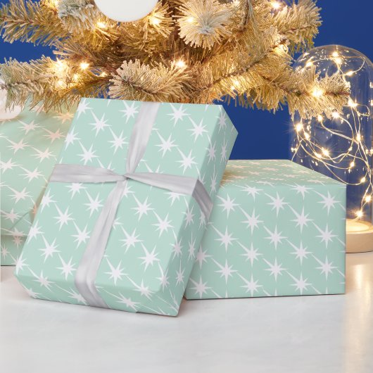 Moderne Seafoam mint Groene witte sterren Cadeaupapier (Feestdagen)