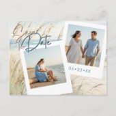 Moderne Seaside Waterverf Beach Foto bruiloft Aankondigingskaart (Voorkant)